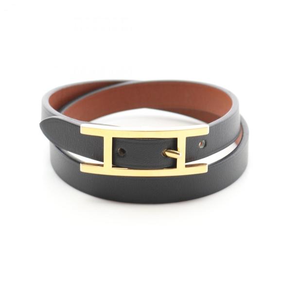 Hermes Hermès Api 3 Bracelet, Box Calf Leather, Black, with Gold Hardware - Picture 1 of 6